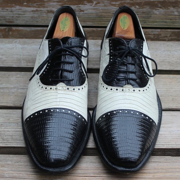Black & White Genuine Lizard Spectator Cap Toe EUC - Picture 3 of 13